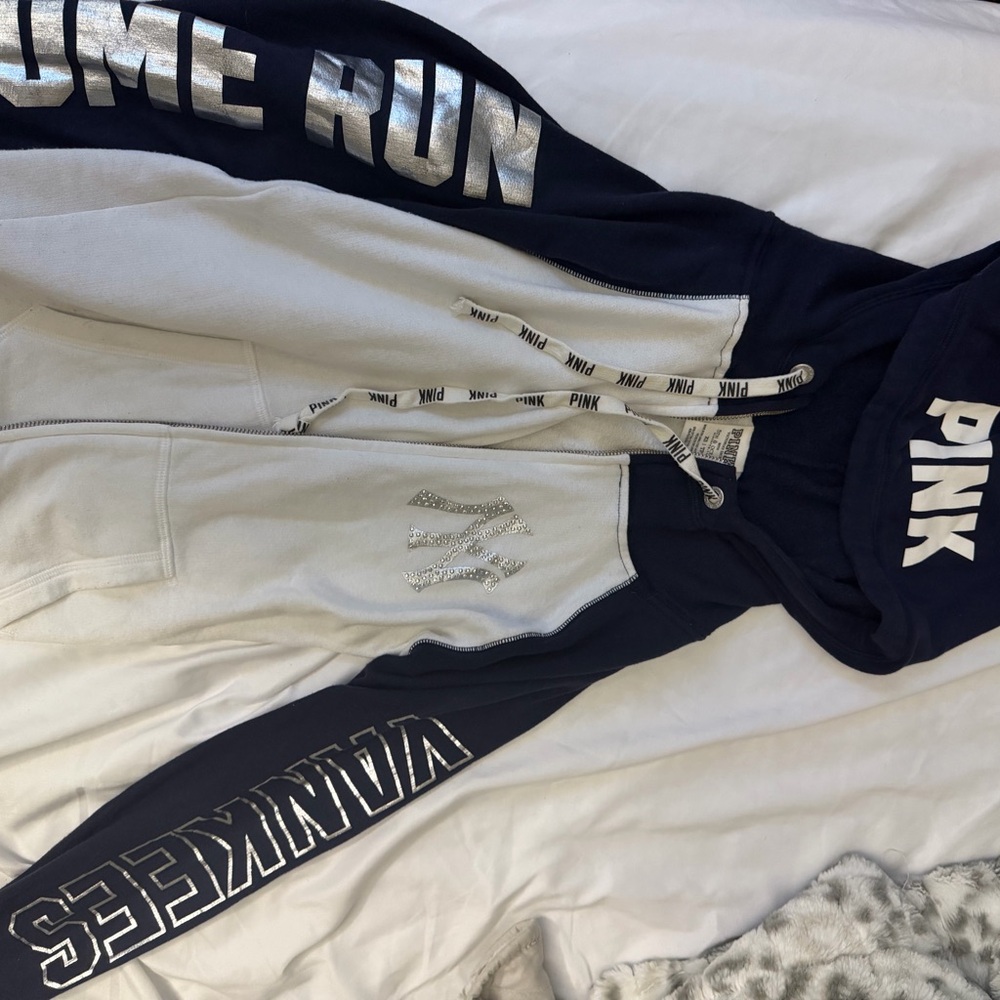 PINK Victoria's Secret Navy and White Yankees Zip-Up Hoodie